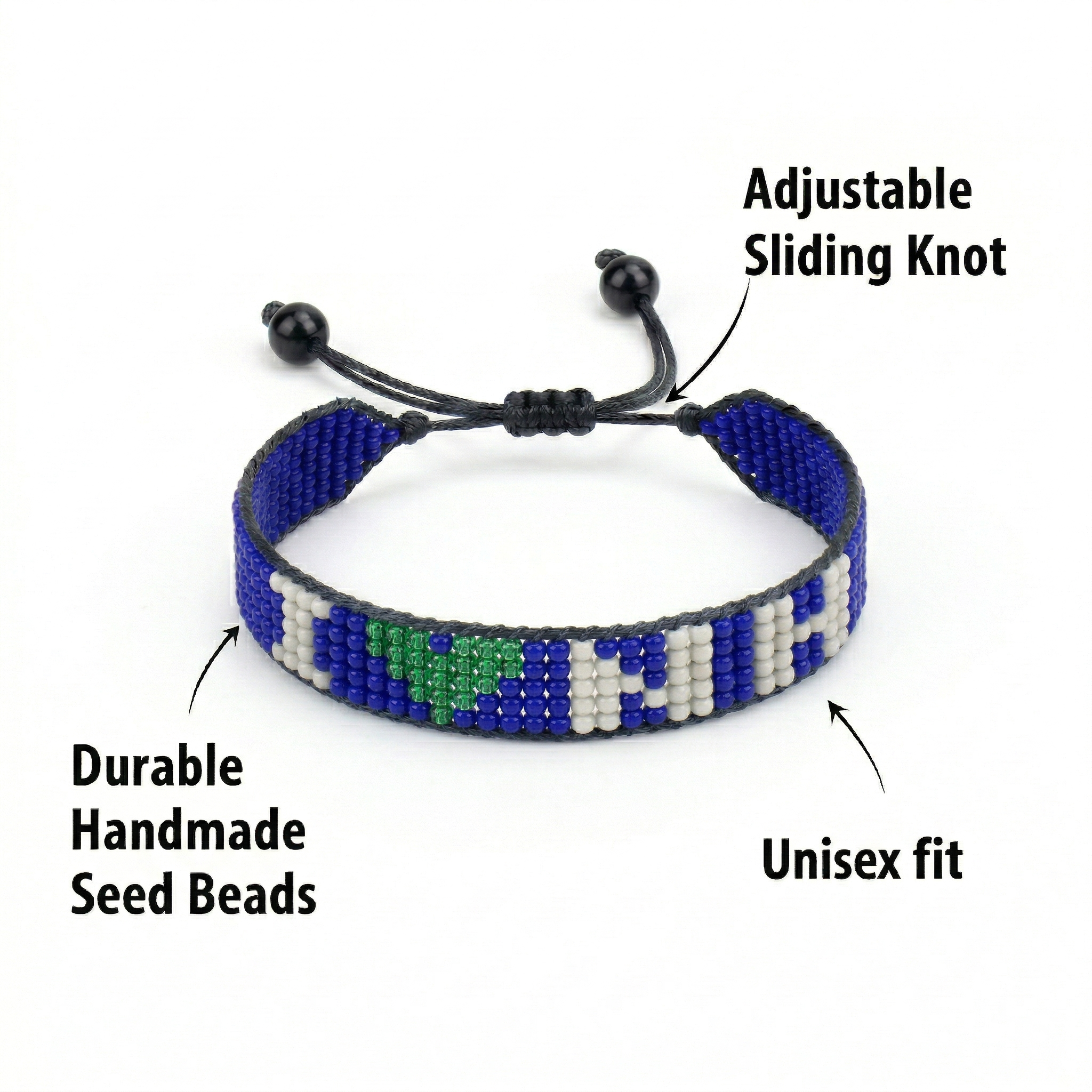 Bracelet perlé « J'aime le New Hampshire » – Fait main et ajustable