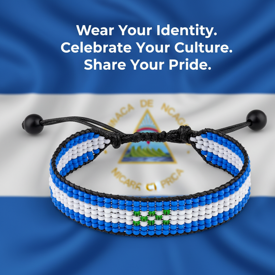 Nicaragua Flaggenarmband: Verstellbares, unisex Perlenarmband im Boho-Stil