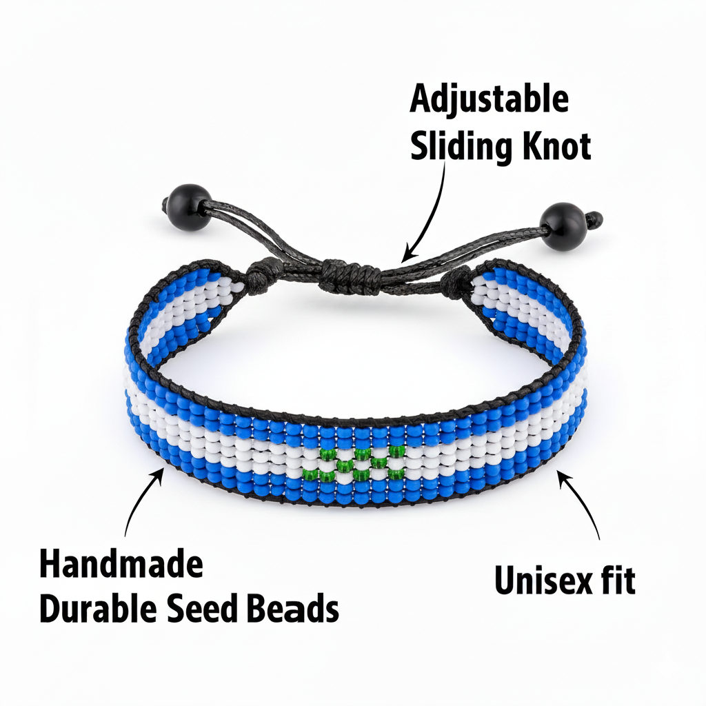 Nicaragua Flag Bracelet: Adjustable, Unisex Beaded Boho Style Bracelet