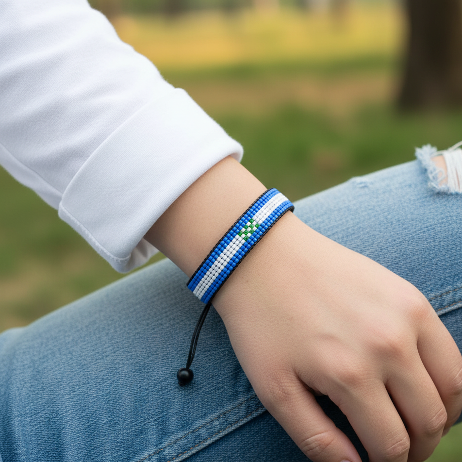 Nicaragua Flaggenarmband: Verstellbares, unisex Perlenarmband im Boho-Stil