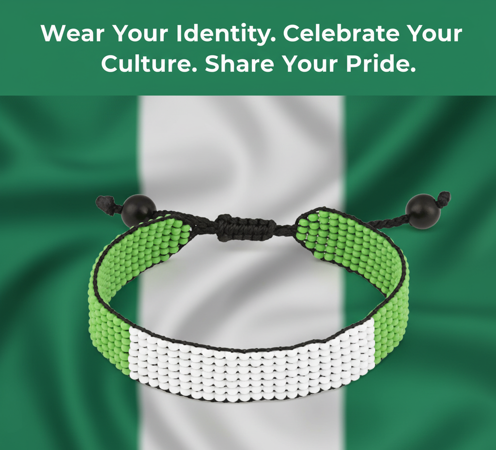 Nigeria Flag Bracelet: Handmade, Adjustable Beaded Boho-Style Bracelet with Patriotic Design