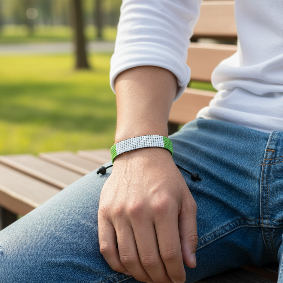 Nigeria Flag Bracelet: Handmade, Adjustable Beaded Boho-Style Bracelet with Patriotic Design