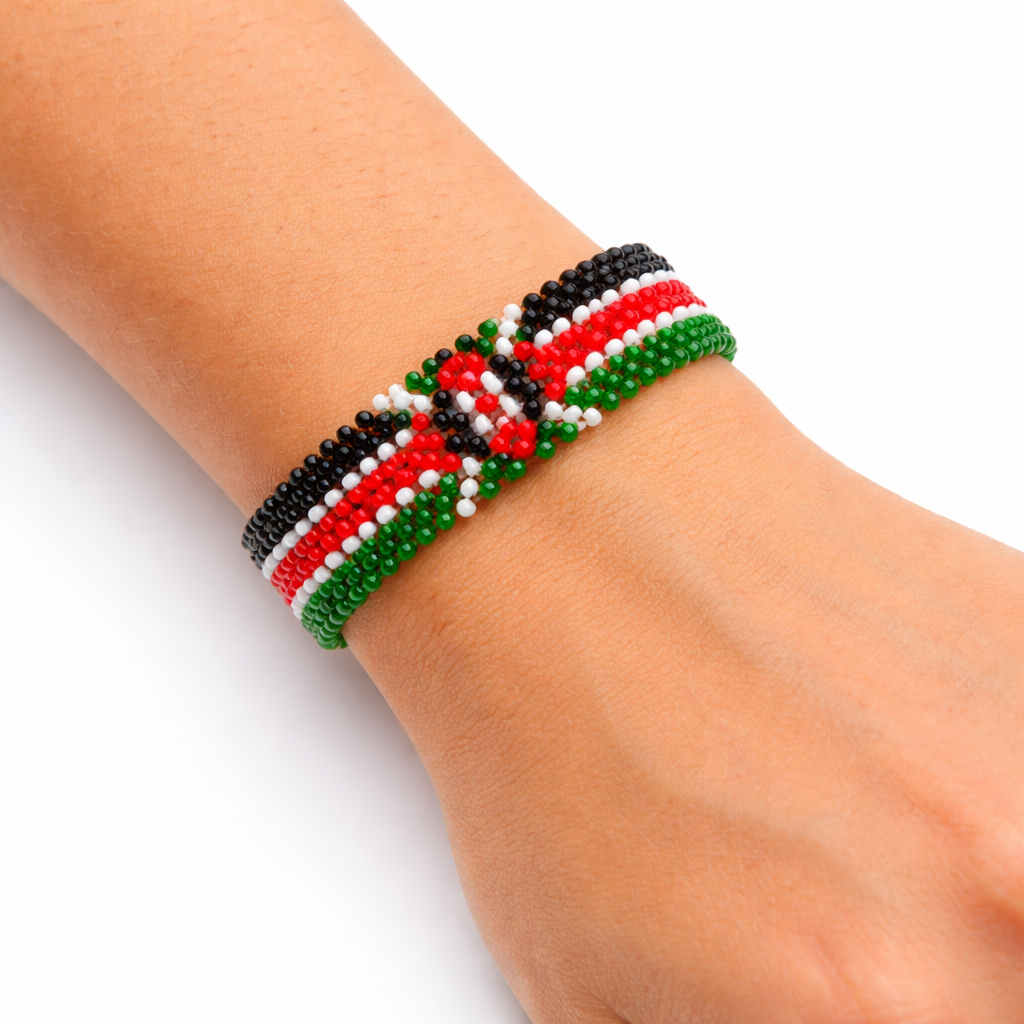 Beaded Kenya Bracelets for Men & Women - Non-Elastic Threaded Glass Beaded Bracelets -Handmade Waterproof Kenya Flag Beaded Bracelet