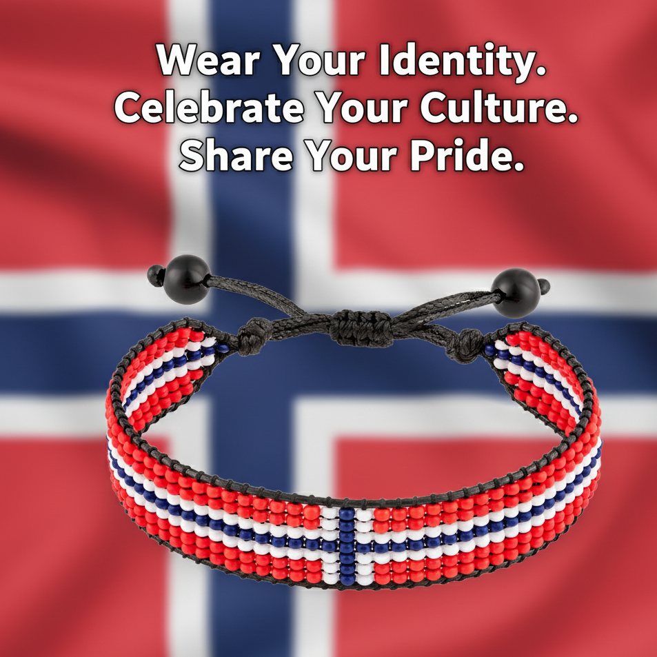 Bracelet drapeau Norvège : Cordon perlé réglable, Unisexe Bohème, Cadeau patriotique.