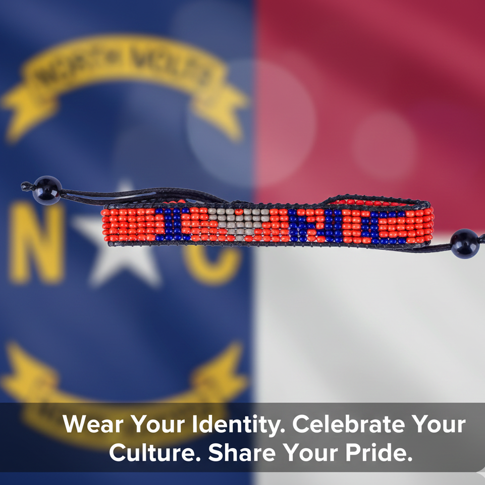 „I Love North Carolina“-Armband – Handgefertigt & Verstellbar, Perlenbesetzt