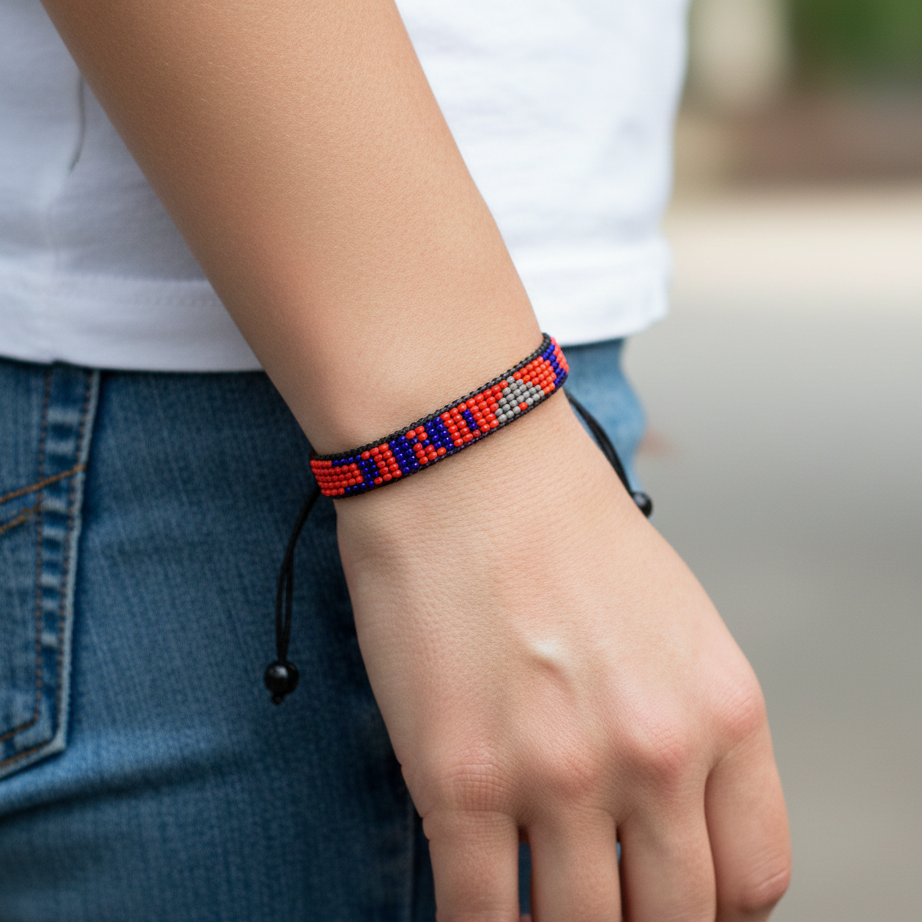 „I Love North Carolina“-Armband – Handgefertigt & Verstellbar, Perlenbesetzt