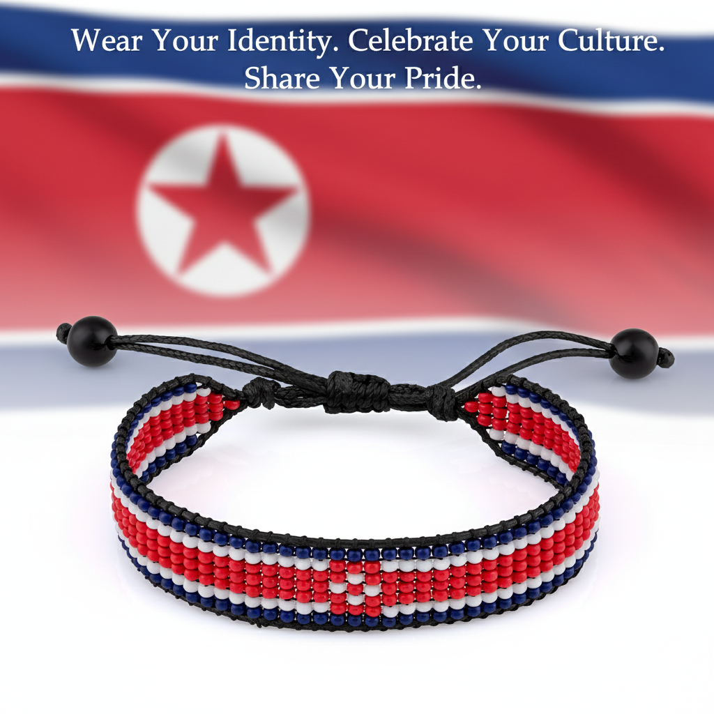 Nordkorea Flaggenarmband: Verstellbares Boho-Stil Seilarmband für Frauen und Männer
