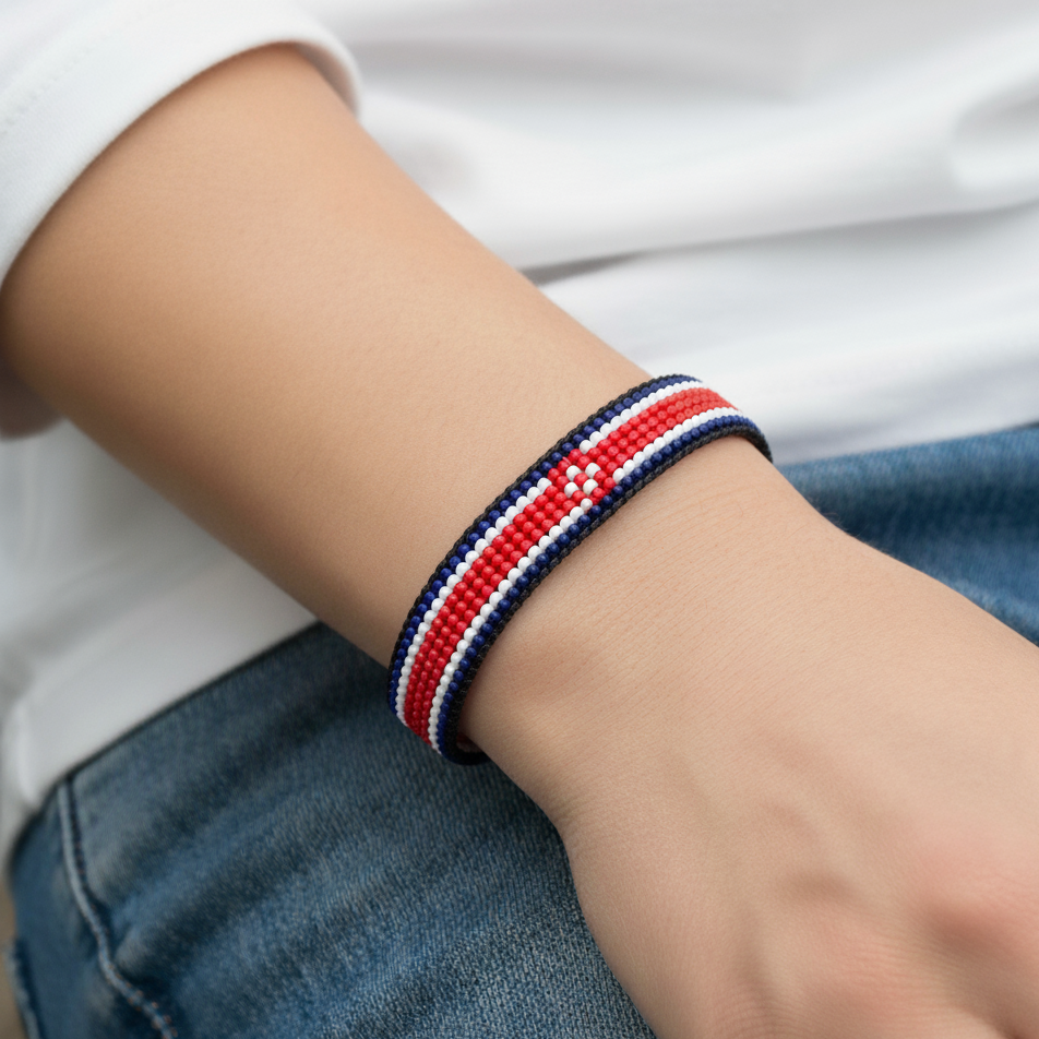 Nordkorea Flaggenarmband: Verstellbares Boho-Stil Seilarmband für Frauen und Männer