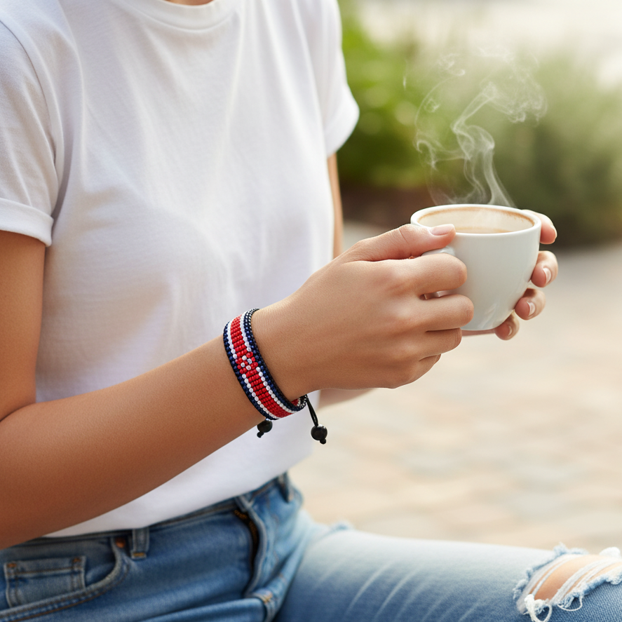 Nordkorea Flaggenarmband: Verstellbares Boho-Stil Seilarmband für Frauen und Männer