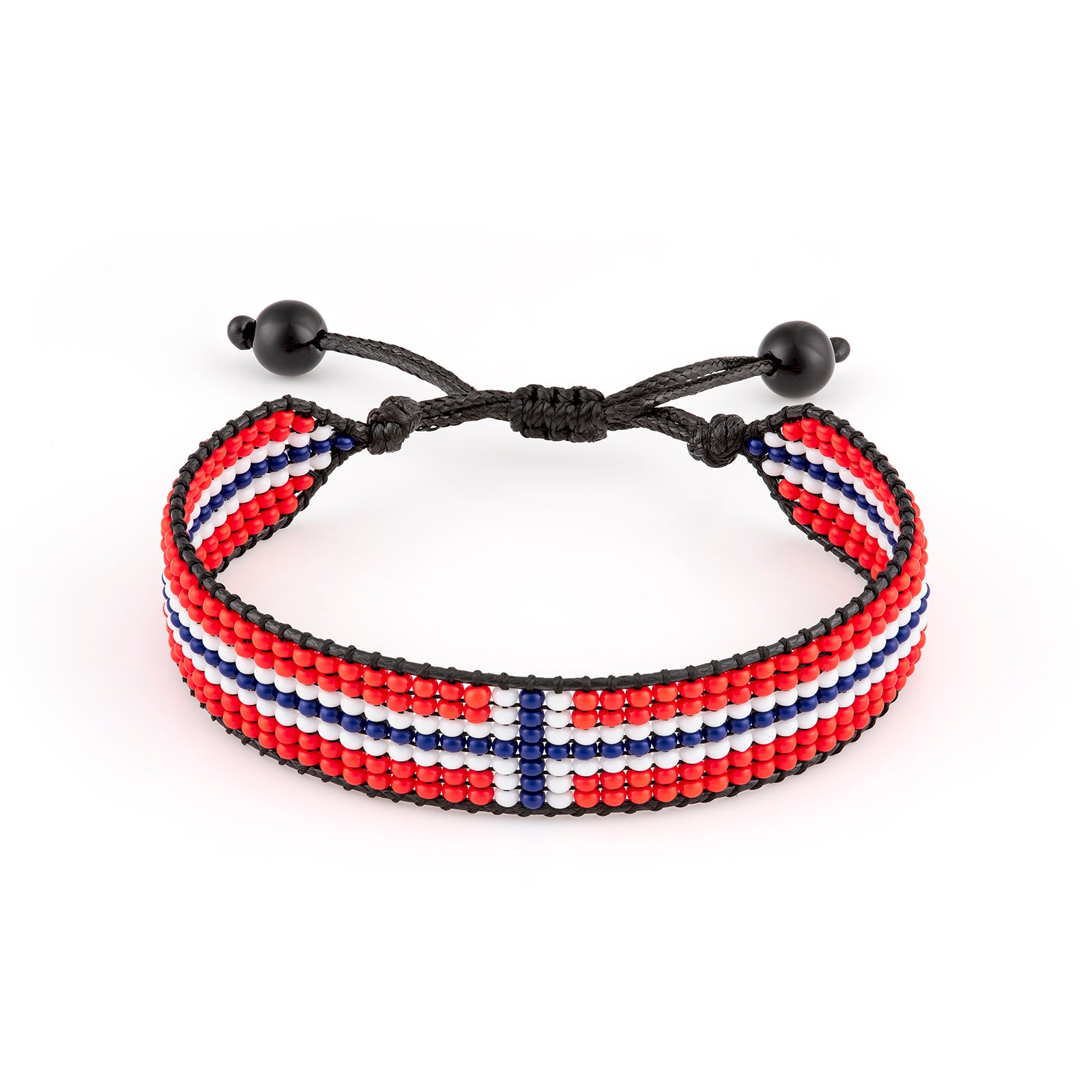 Norway Flag Bracelet: Adjustable Beaded String, Unisex Boho, Patriotic Gift.