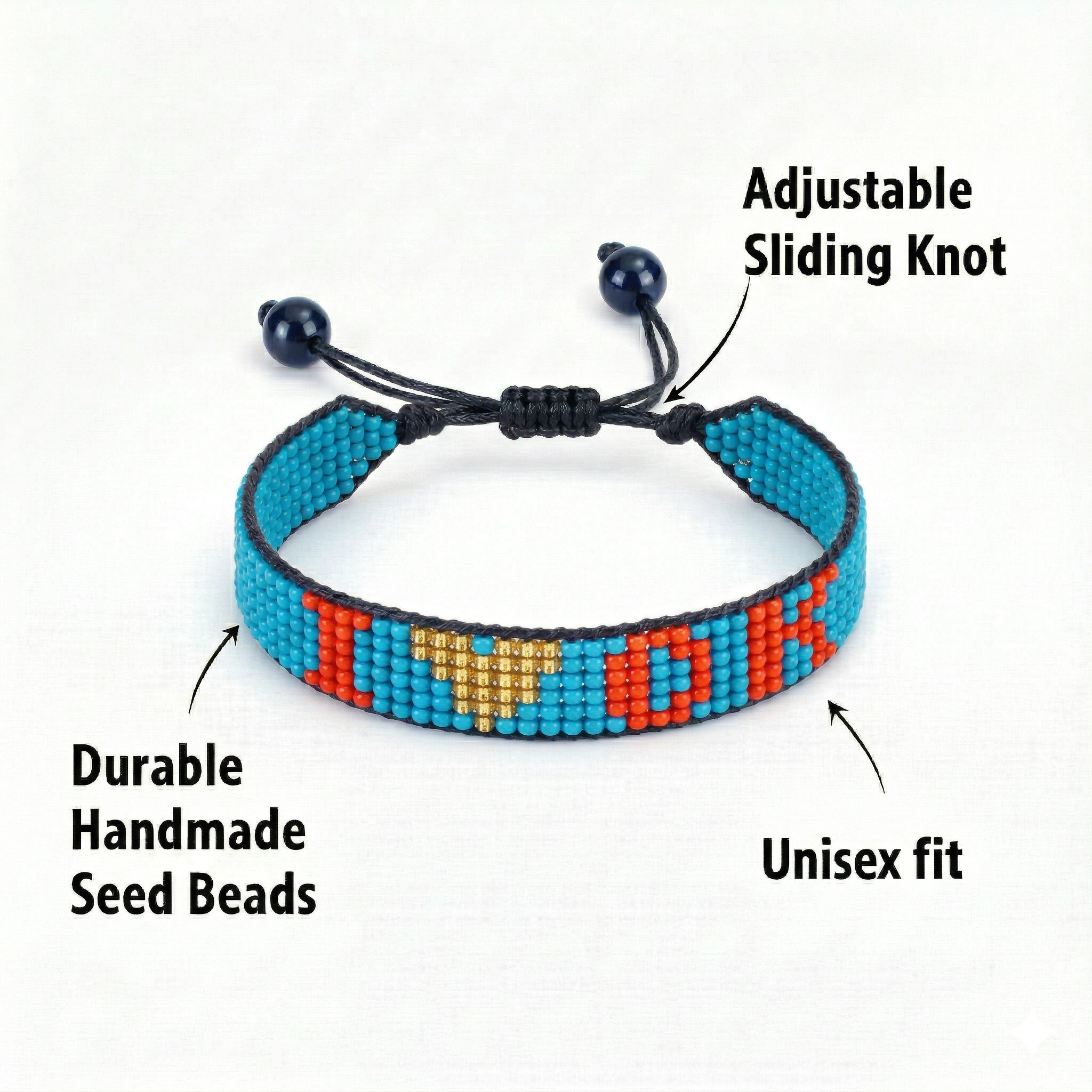 Bracelet perlé « J'aime l'Oklahoma » – Fait main et ajustable