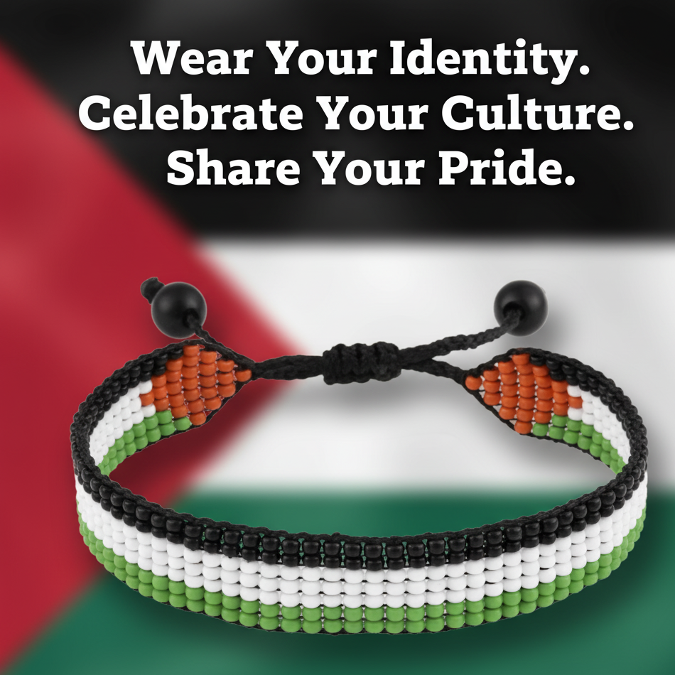 Bracelet drapeau de la Palestine : Fait à la main, ajustable, unisexe, design bohème