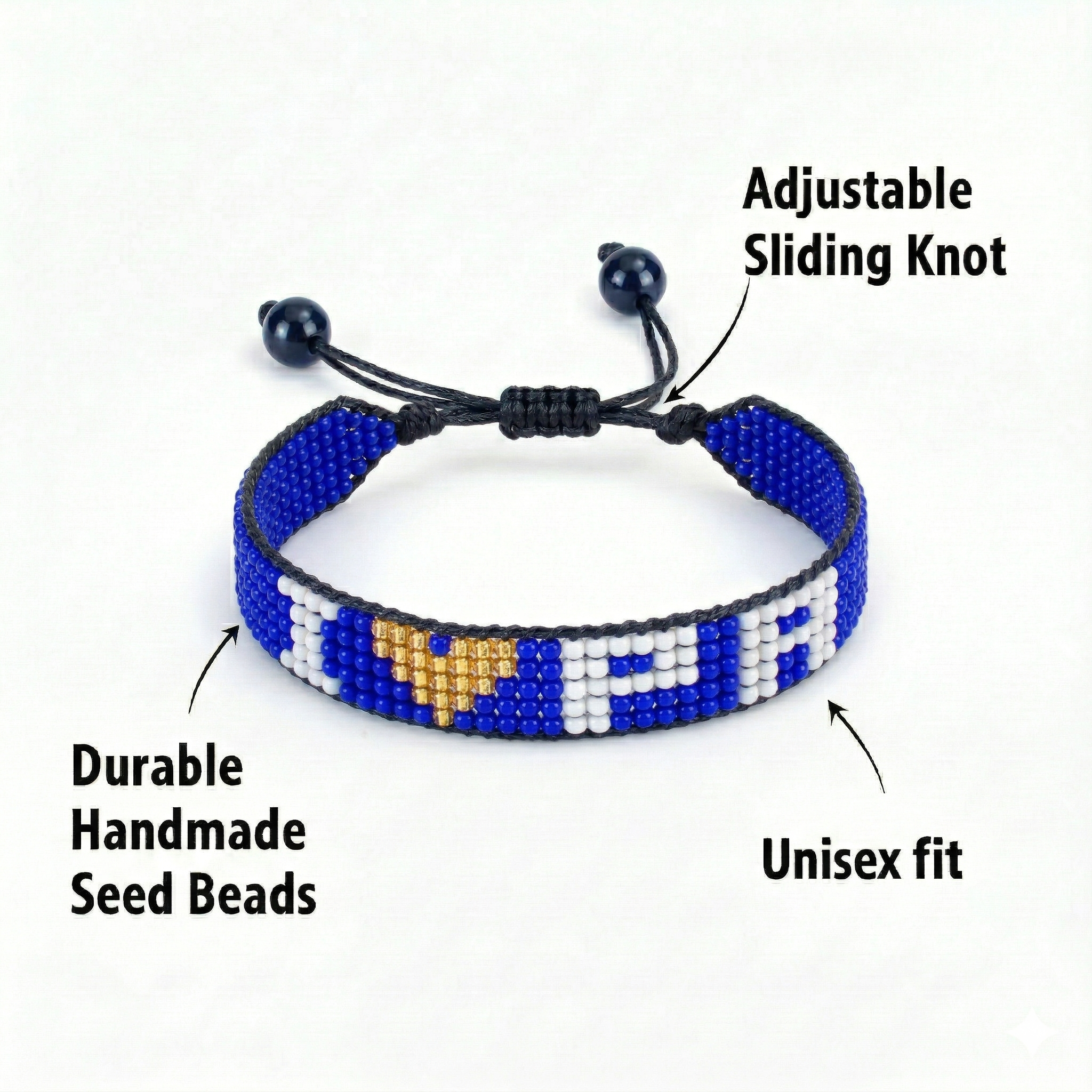 I Love Pennsylvania Bracelet: Blue and Gold with Adjustable String