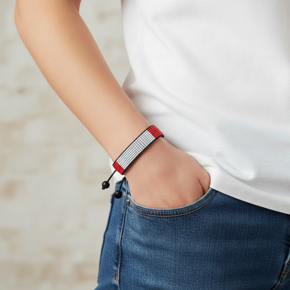 Bracelet Drapeau Pérou : Perles, Ajustable, Bracelet Corde Style Bohème pour Femmes et Hommes