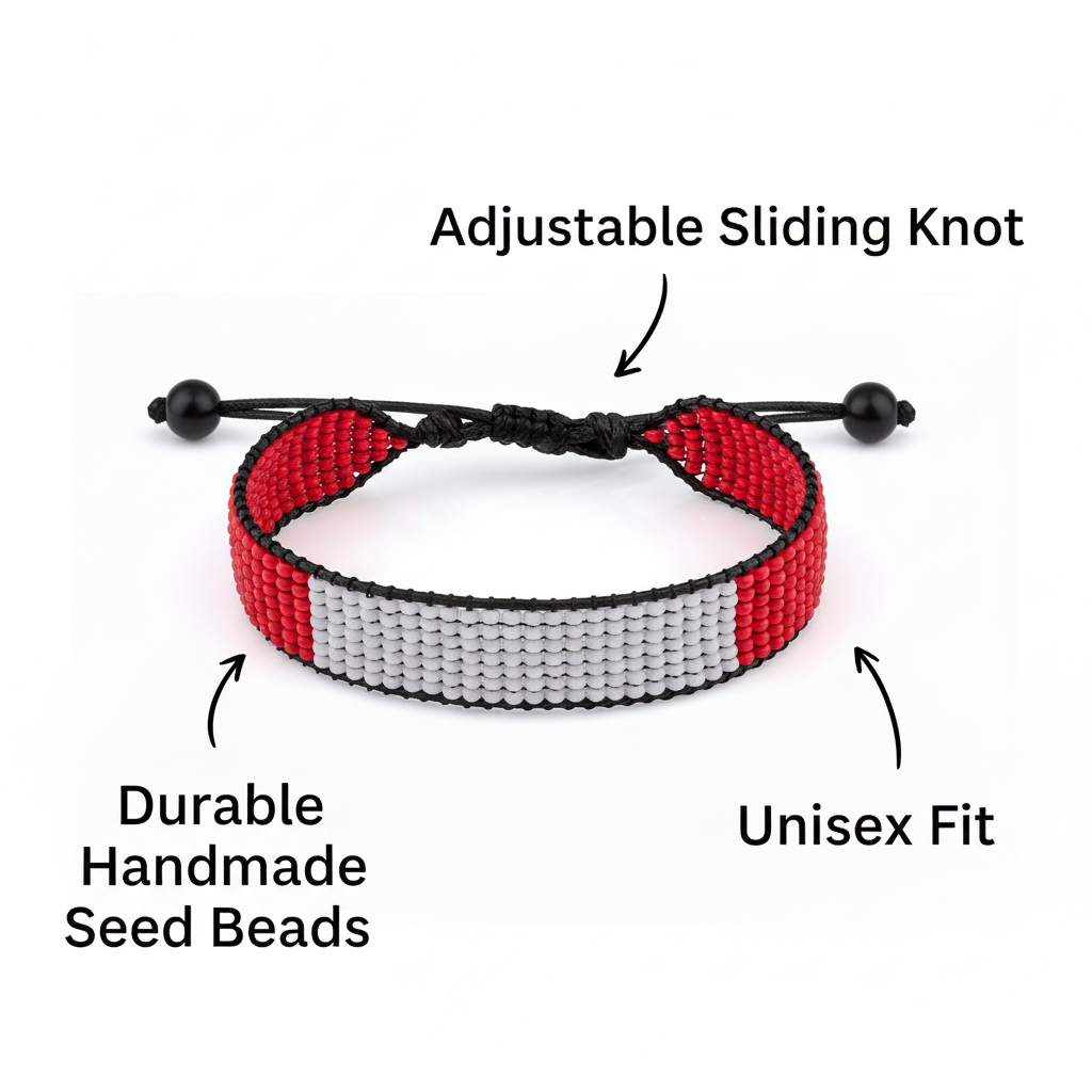 Peru Flag Bracelet: Beaded, Adjustable, Boho Style Rope Bracelet for Women & Men