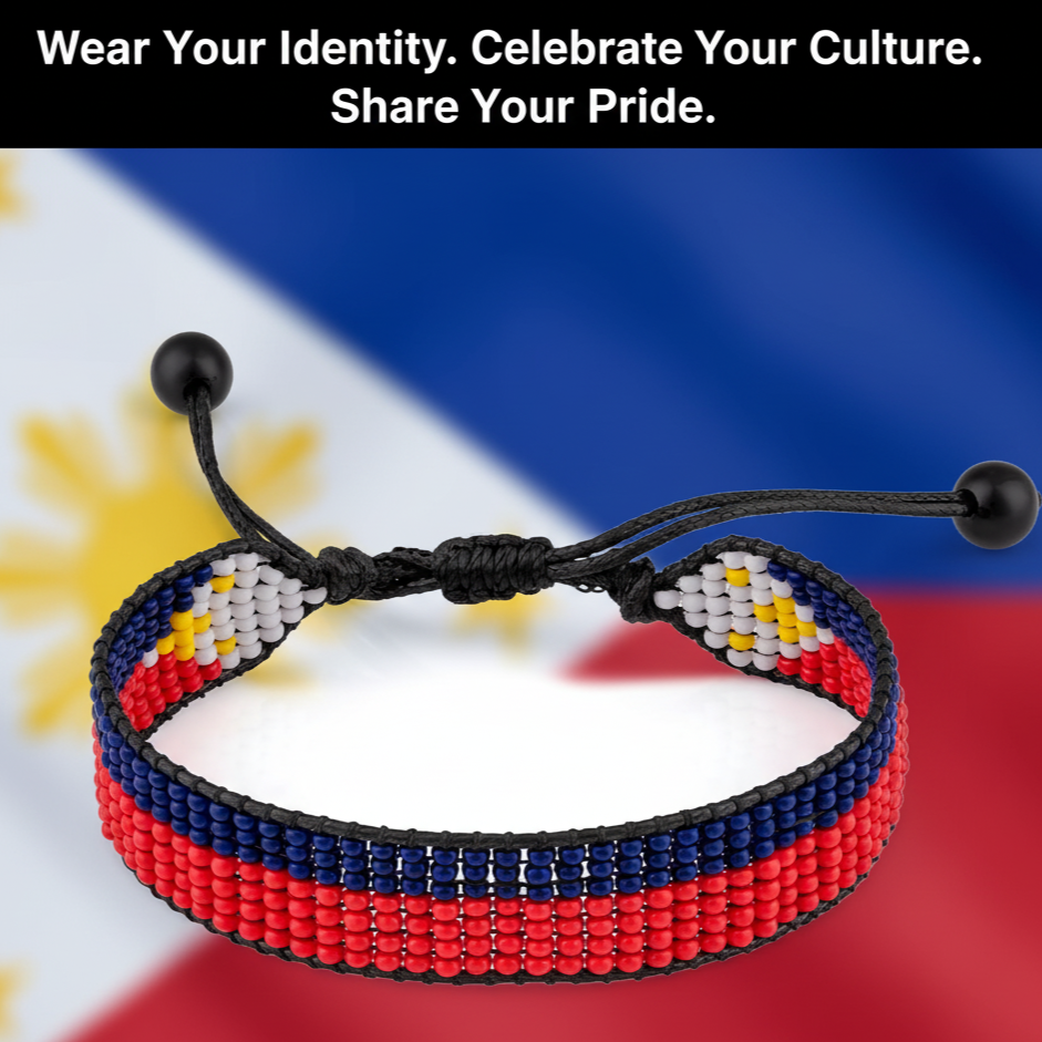 Bracelet drapeau Philippines : Bracelet en corde réglable style Bohème pour Femme et Homme