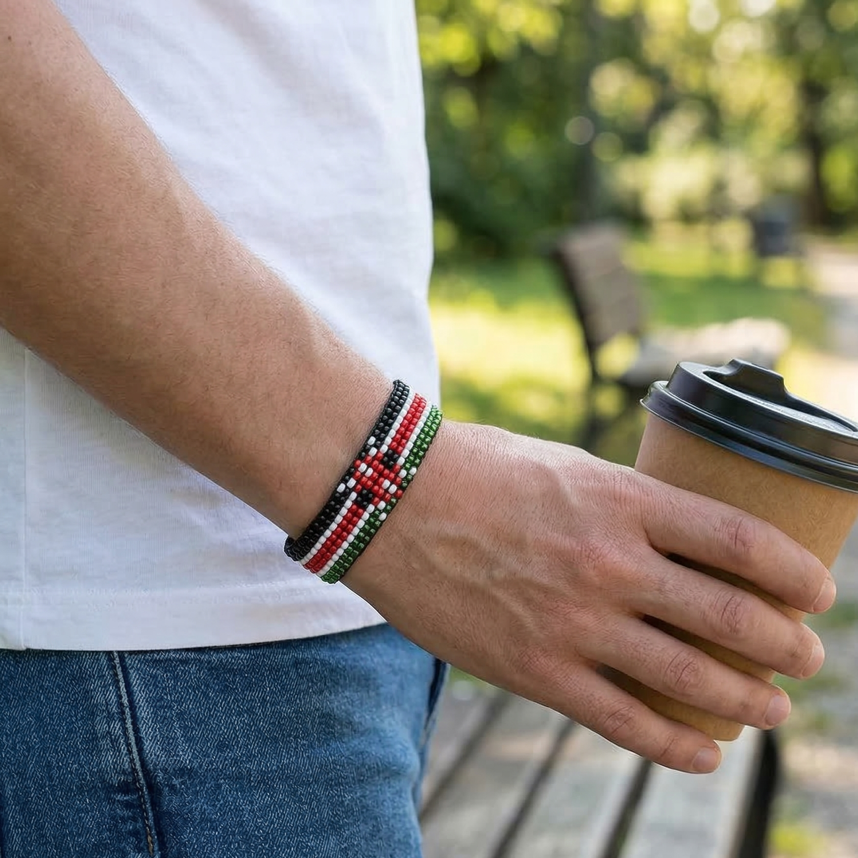 Bracelet Drapeau Kenya (Simple) - Ajustable et Extensible, Parfait pour les Adolescents et les Adultes ayant des Poignets plus Fins