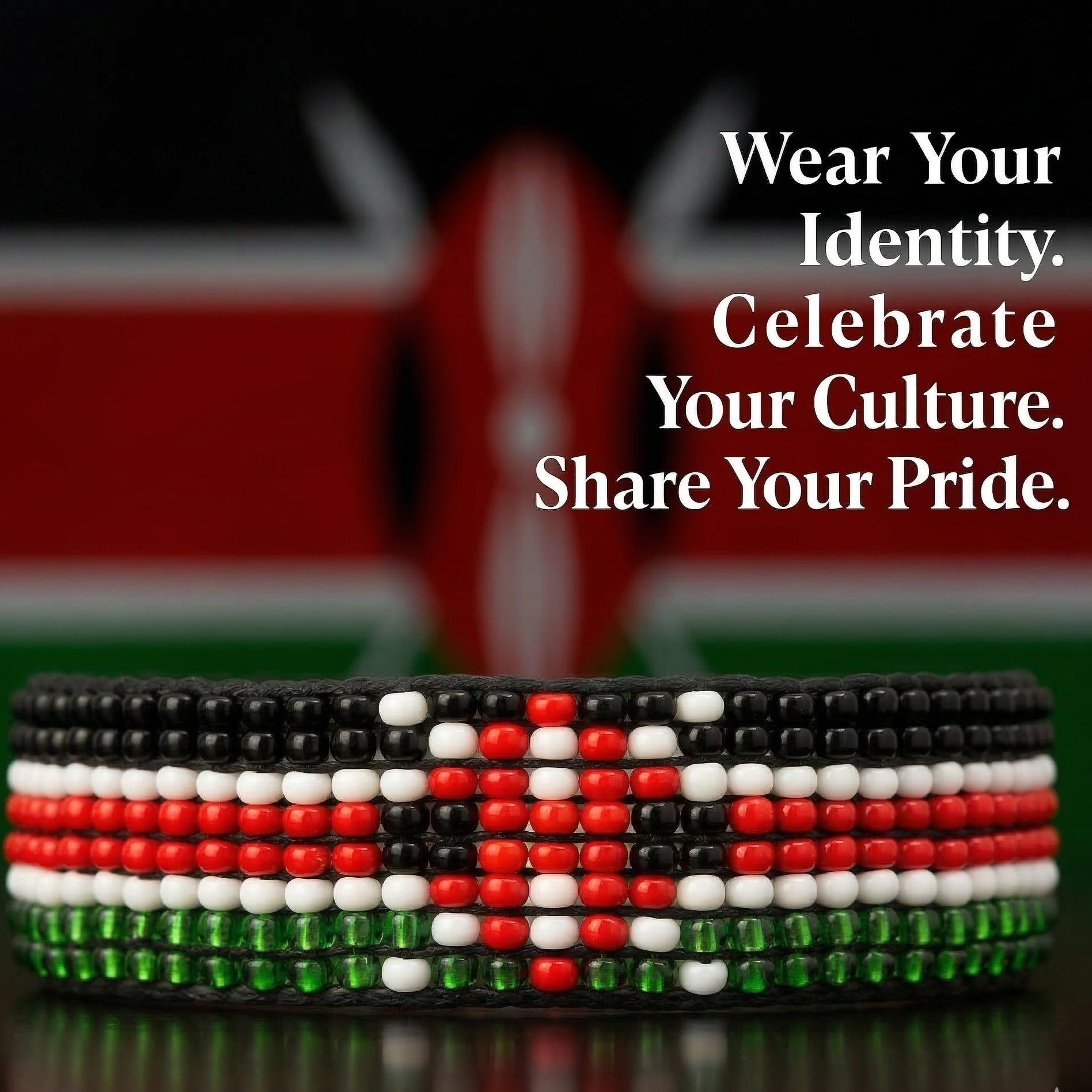 Bracelet Drapeau Kenya (Simple) - Ajustable et Extensible, Parfait pour les Adolescents et les Adultes ayant des Poignets plus Fins
