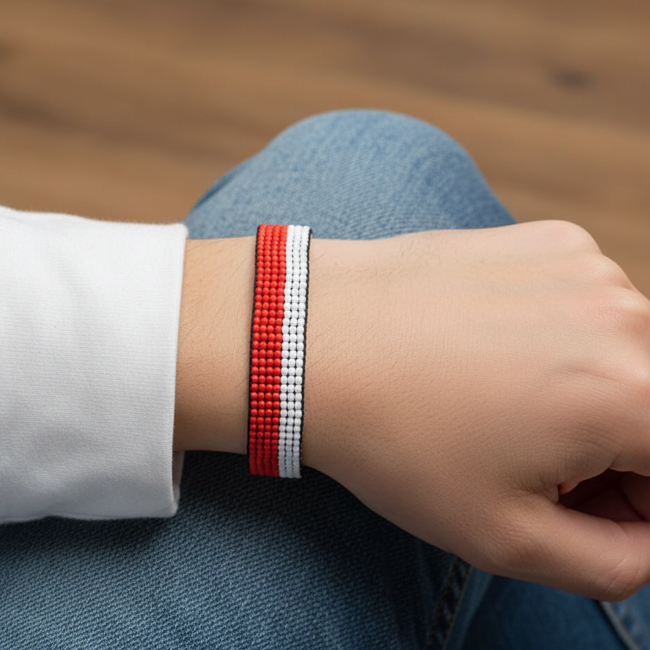 Poland Flag Bracelet: Handmade, Adjustable Beaded Boho-Style with Patriotic Design