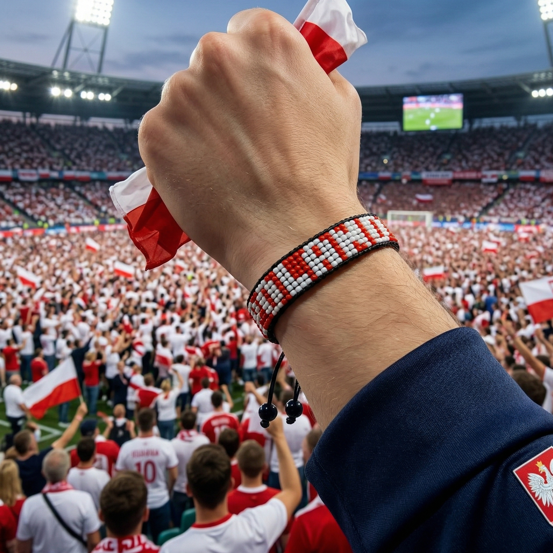 Bracelet drapeau perlé Pologne Coupe du Monde 2026 – Fait main et réglable