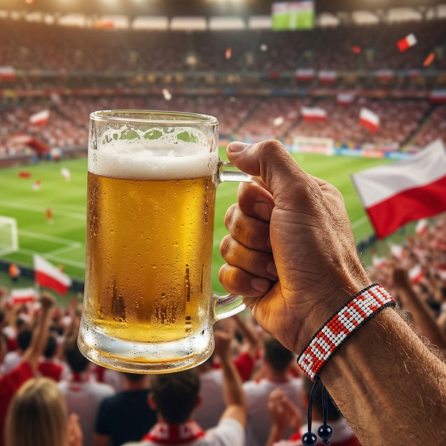 Bracelet drapeau perlé Pologne Coupe du Monde 2026 – Fait main et réglable
