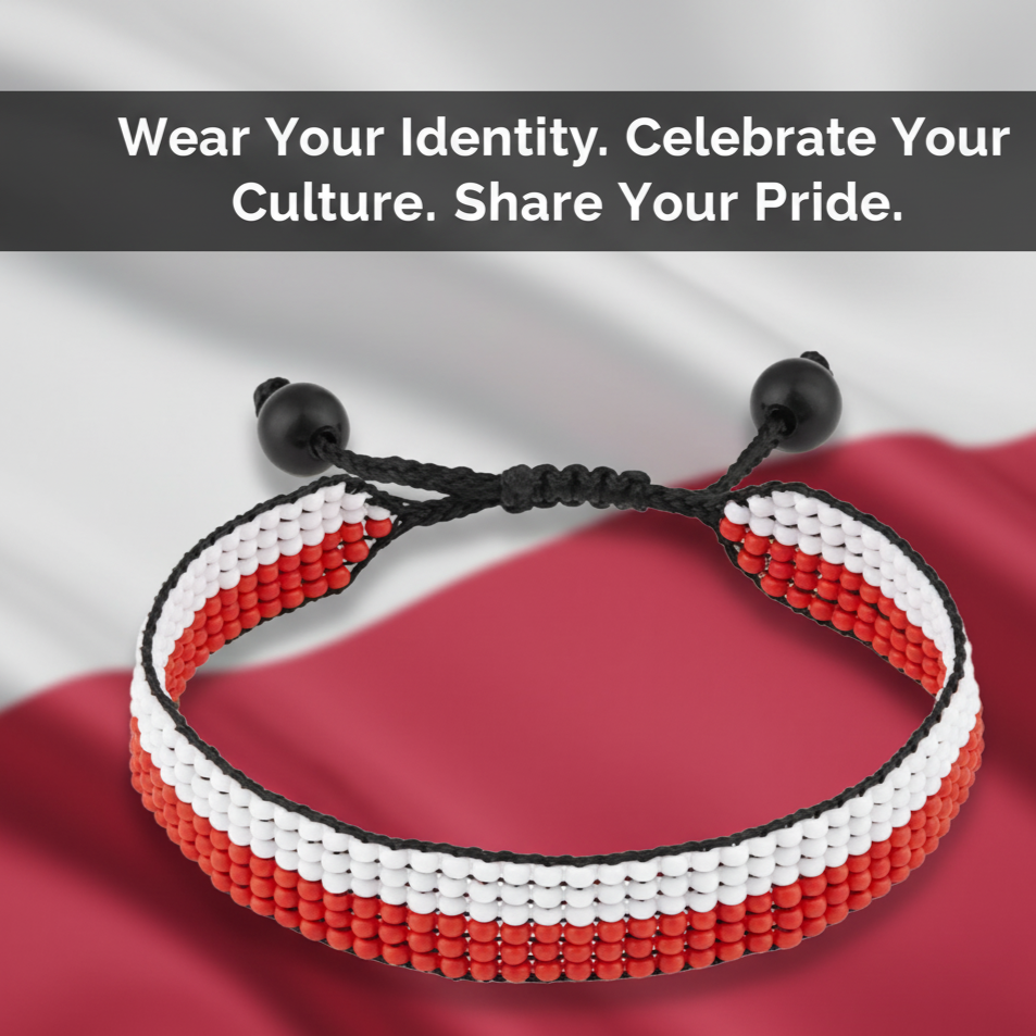 Poland Flag Bracelet: Handmade, Adjustable Beaded Boho-Style with Patriotic Design