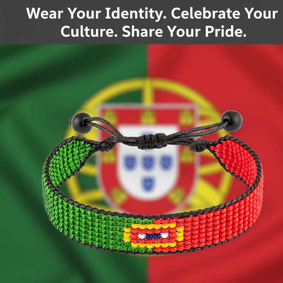 Portugal Flag Bracelet: Handmade, Adjustable Beaded Boho-Style with Patriotic Design