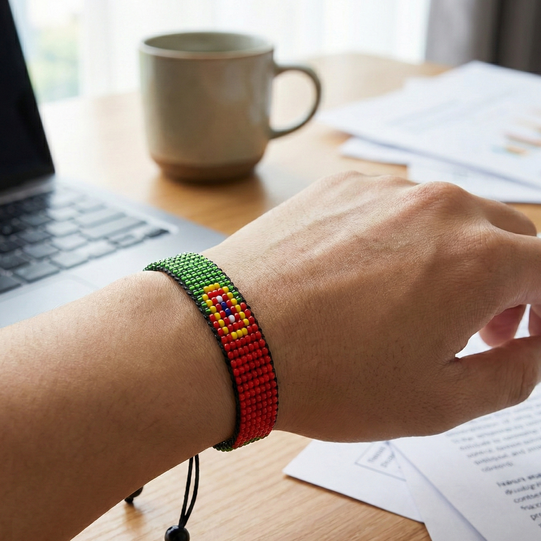 Portugal Flag Bracelet: Handmade, Adjustable Beaded Boho-Style with Patriotic Design
