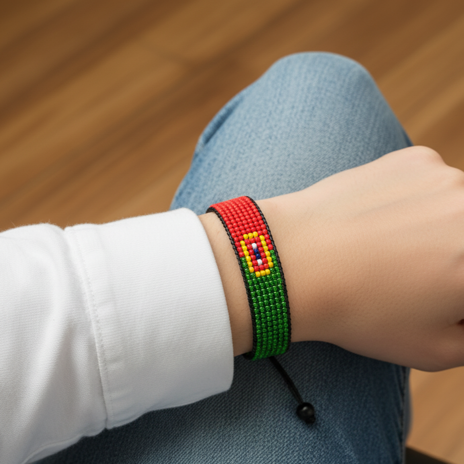 Portugal Flag Bracelet: Handmade, Adjustable Beaded Boho-Style with Patriotic Design