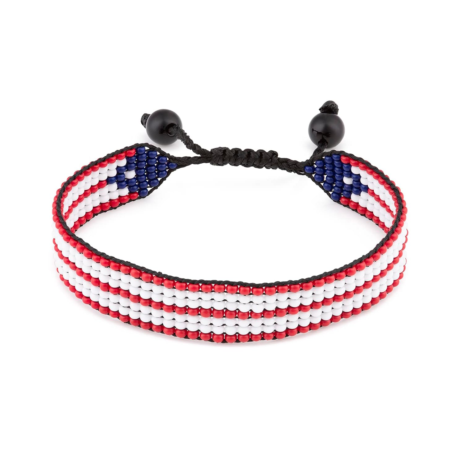 Puerto Rico Flag Bracelet: Handmade, Adjustable Beaded Boho-Style with Patriotic Design