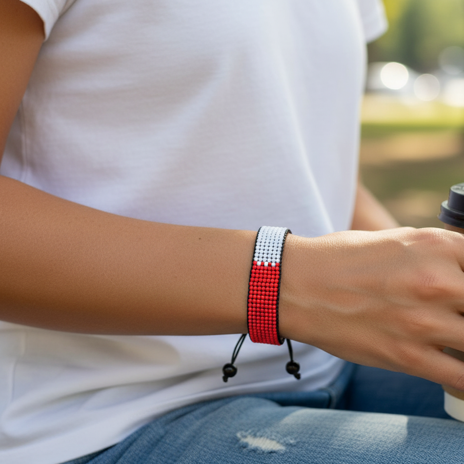 Katar Flaggenarmband: Handgefertigtes verstellbares Unisex-Boho-Schmuckstück.