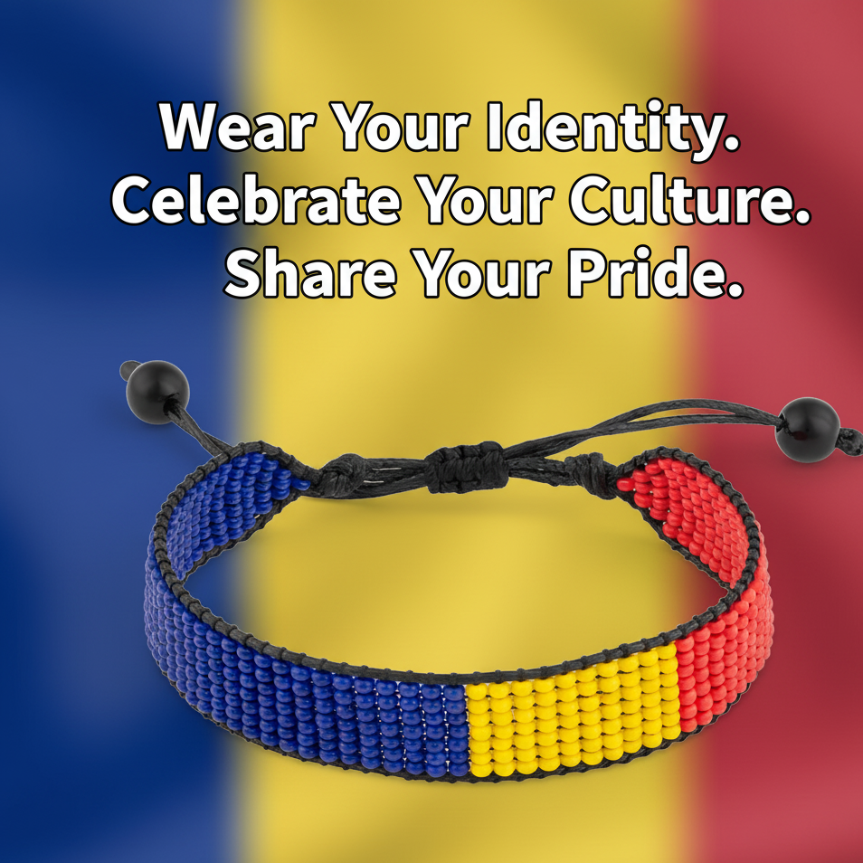 Romania Flag Bracelet: Handmade, Adjustable Beaded Boho-Style Bracelet with Patriotic Design