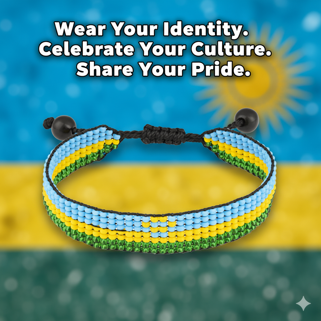Rwanda Flag Bracelet: Handmade, Adjustable Boho-Style Rope  display picture 3