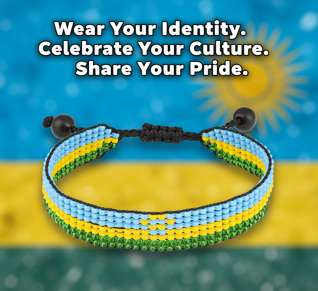 Rwanda Flag Bracelet: Handmade, Adjustable Boho-Style Rope Bangle with Patriotic Design