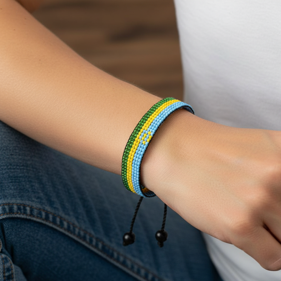 Rwanda Flag Bracelet: Handmade, Adjustable Boho-Style Rope Bangle with Patriotic Design