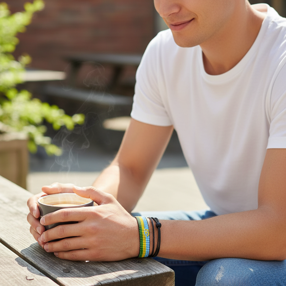Rwanda Flag Bracelet: Handmade, Adjustable Boho-Style Rope Bangle with Patriotic Design