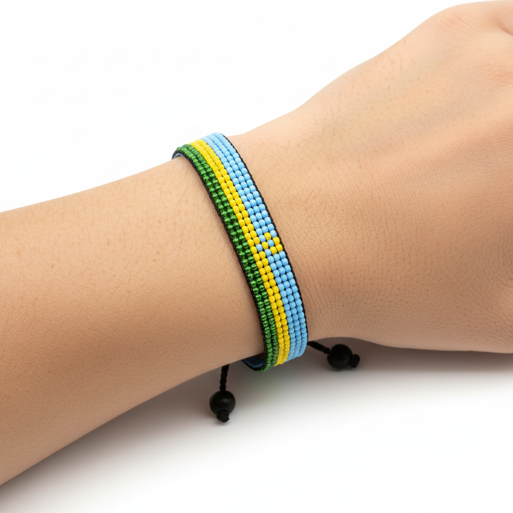 Rwanda Flag Bracelet: Handmade, Adjustable Boho-Style Rope Bangle with Patriotic Design