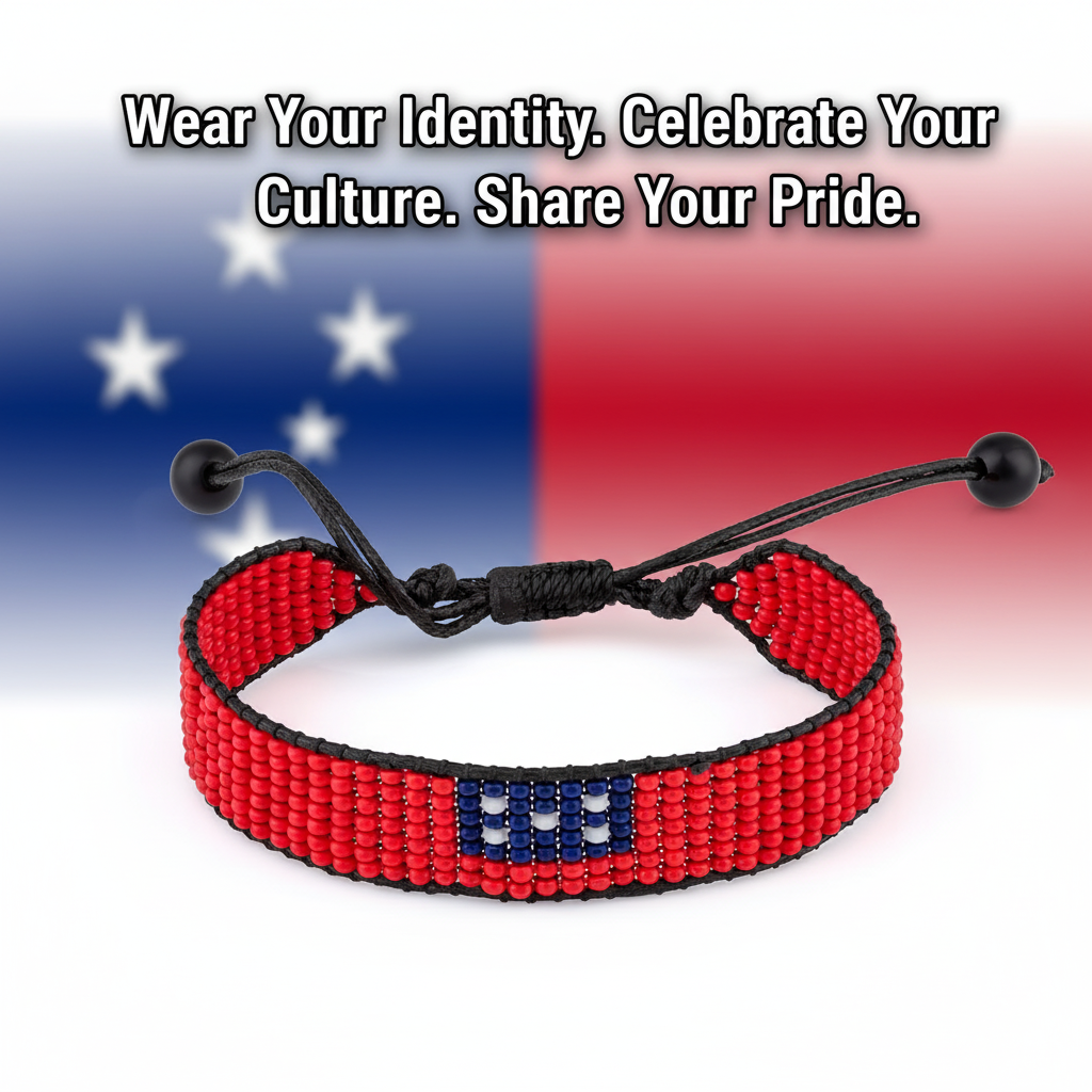 Samoa Flag Bracelet: Adjustable, Boho Style Rope Bracelet for Women & Men