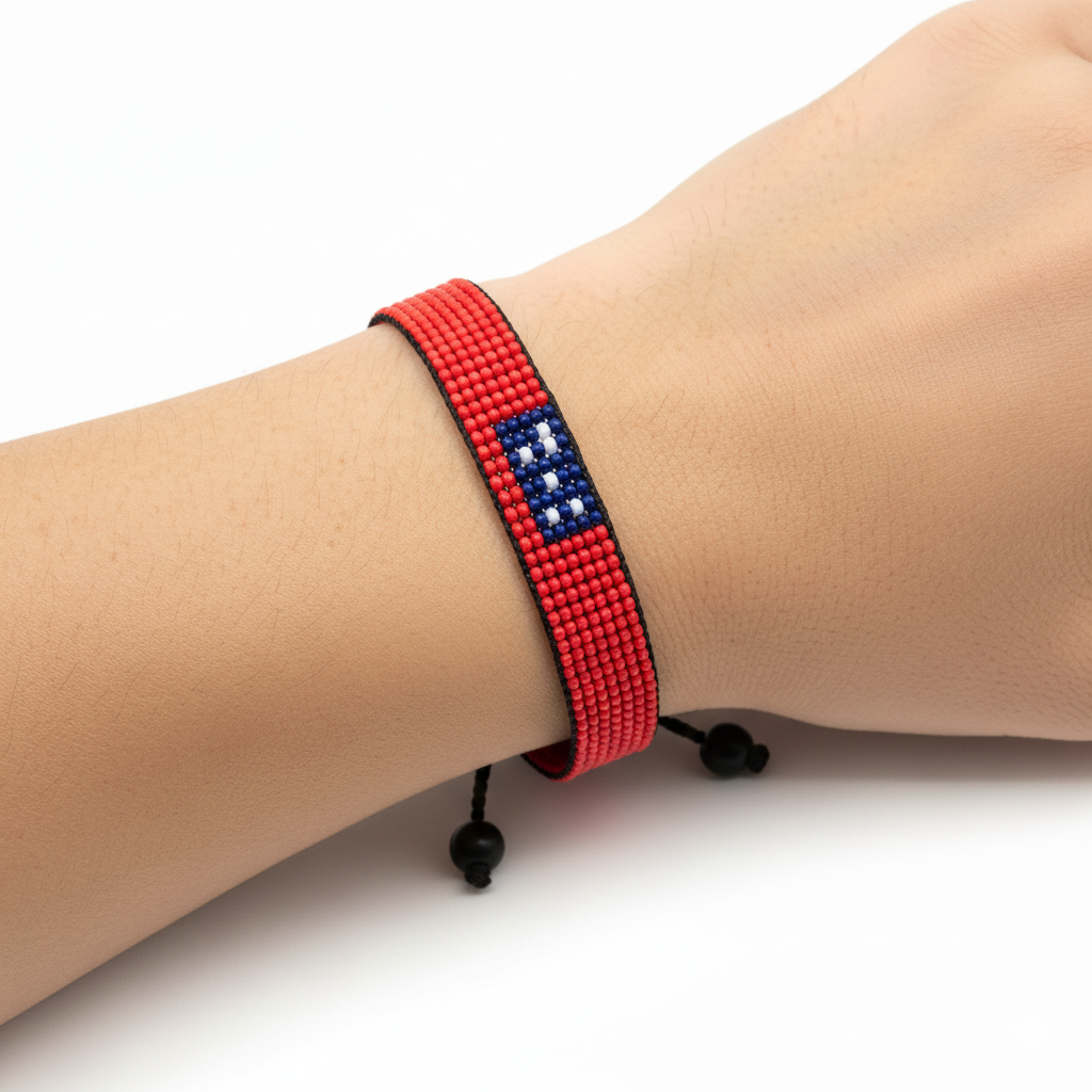 Samoa Flag Bracelet: Adjustable, Boho Style Rope Bracelet for Women & Men