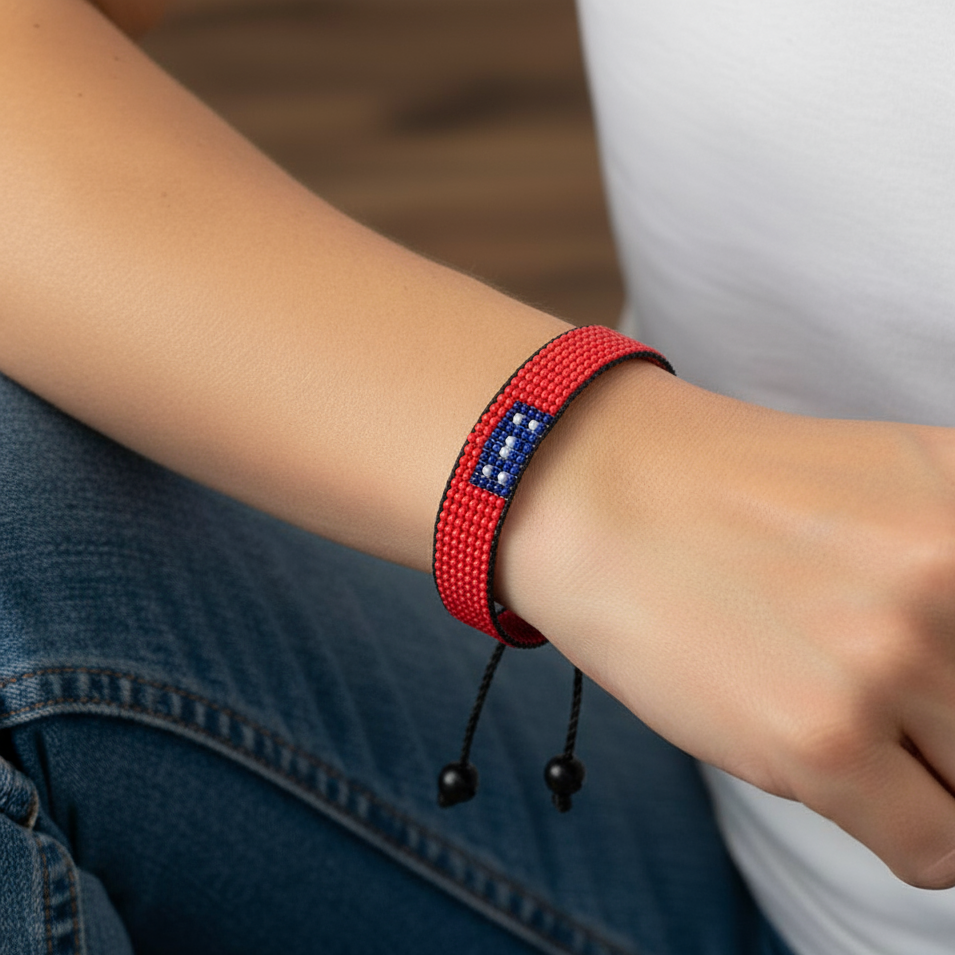 Samoa Flag Bracelet: Adjustable, Boho Style Rope Bracelet for Women & Men