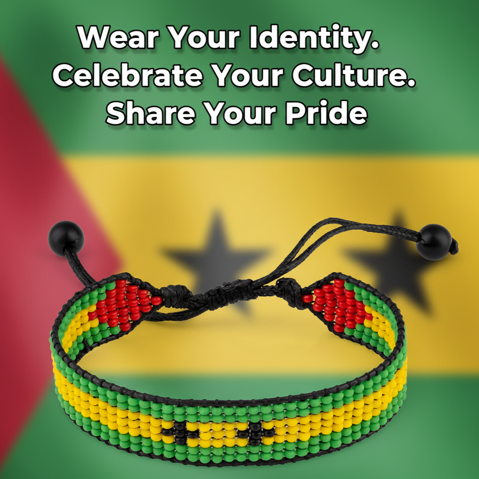 São Tomé and Principe Flag Bracelet: Adjustable, Boho Style Rope Bracelet for Women & Men
