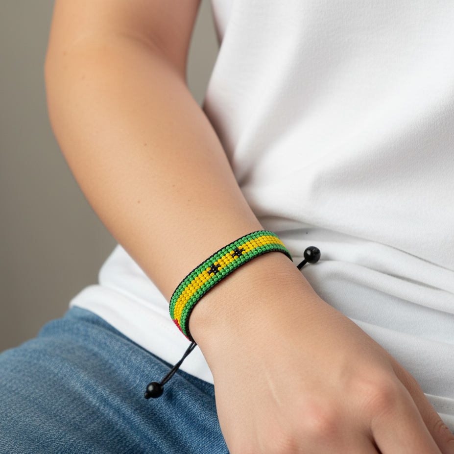 São Tomé and Principe Flag Bracelet: Adjustable, Boho Style Rope Bracelet for Women & Men