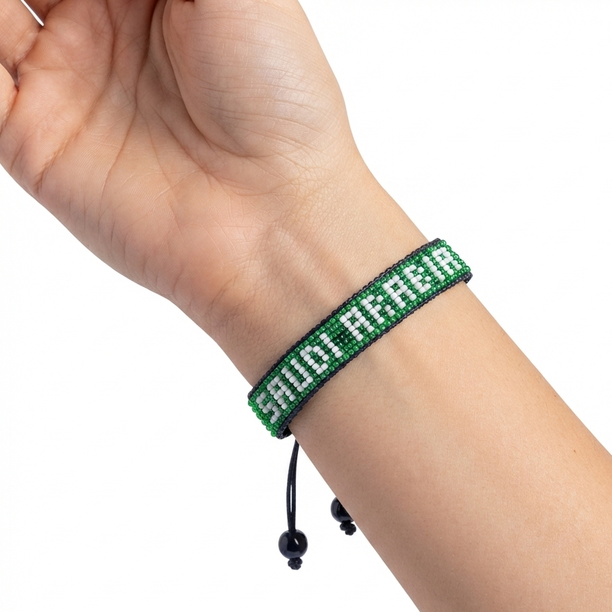 Bracelet drapeau perlé Arabie Saoudite Coupe du Monde 2026 – Fait main et ajustable