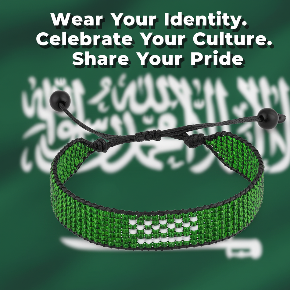 Saudi-Arabien Flaggenarmband: Handgefertigtes, verstellbares Unisex-Armband im Boho-Stil