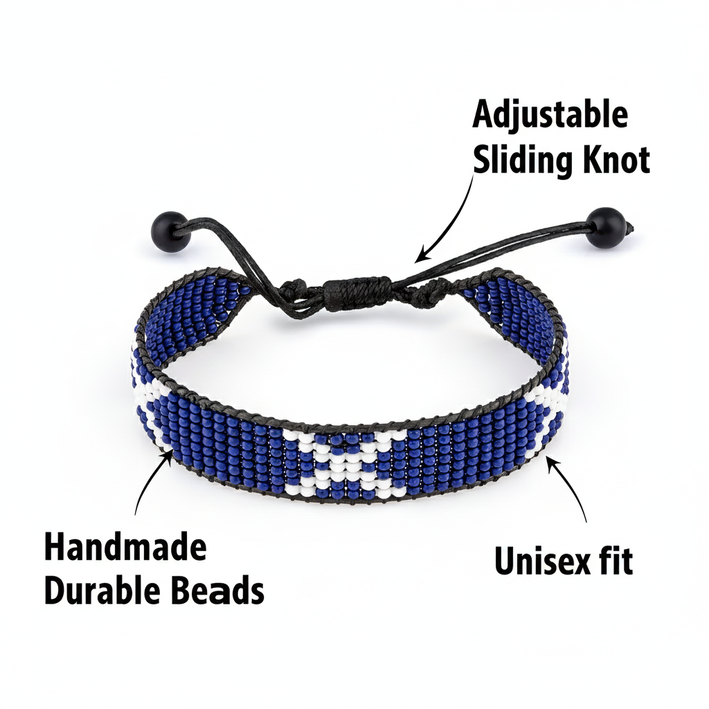 Scotland Flag Bracelet: Handmade, Adjustable Beaded Boho-Style Rope Bracelet