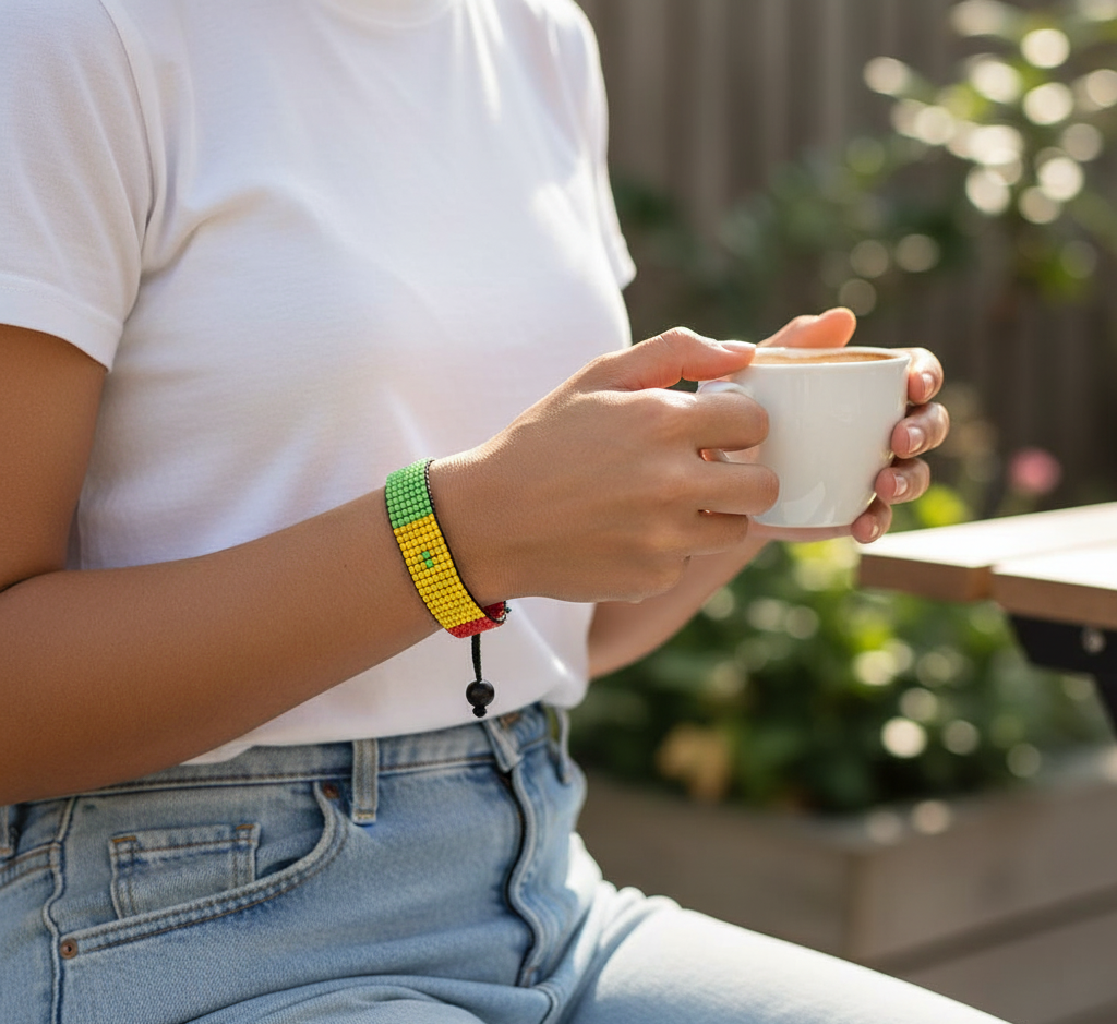 Senegal Flag Bracelet: Handmade, Adjustable Beaded Boho-Style Bracelet with Patriotic Design