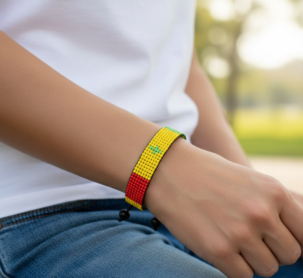 Senegal Flag Bracelet: Handmade, Adjustable Beaded Boho-Style Bracelet with Patriotic Design