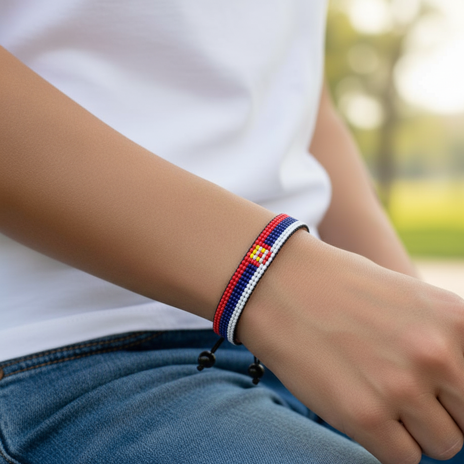 Bracelet Drapeaux Serbie : Bracelet Cordon Réglable Style Bohème pour Femme et Homme