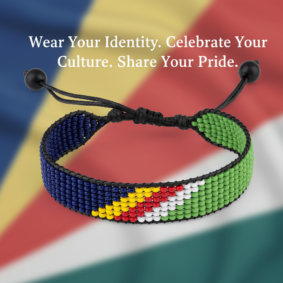 Seychelles Flag Bracelet: Adjustable, Boho Style Rope Bracelet for Women and Men