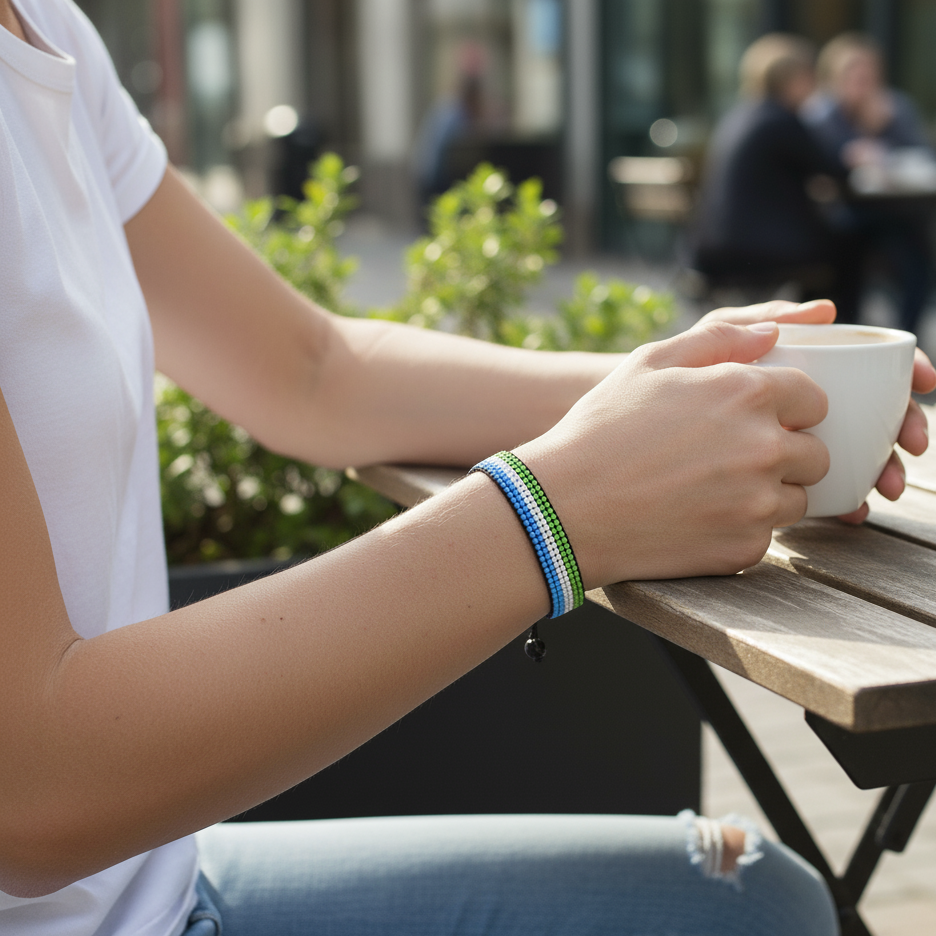 Sierra-Leone-Flaggenarmband: Handgefertigter, verstellbarer Perlen-Unisex-Schmuck im Boho-Stil mit patriotischem Design